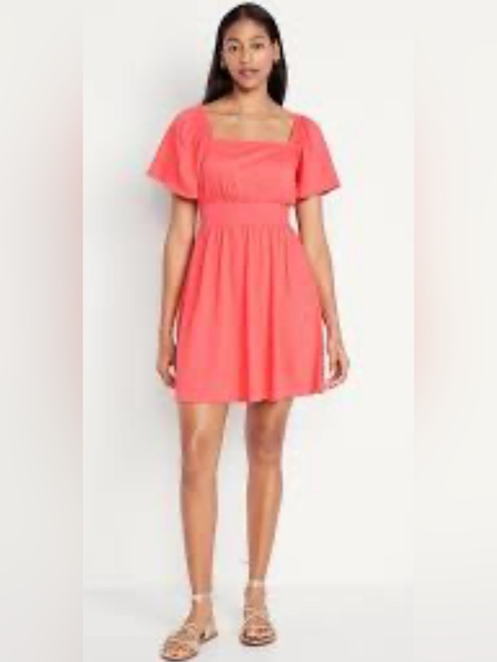 Old Navy NWT Coral Smocked Waist Flutter Sleeve Mini Dress M